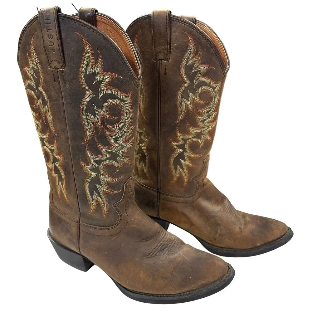 Justin Boots Mens 8.5 EE Brown Leather Tall Western Cowboy Country